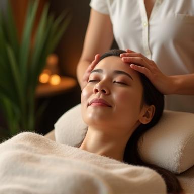 Client enjoying relaxing scalp treatment